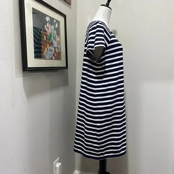 NEW Crown & Ivy Dress Size Large Navy White Stripe Short Sleeve Knit Knee Length - Picture 3 of 11